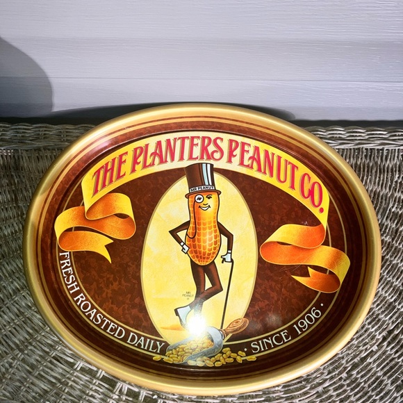 Vintage Metal Planters Peanut Company Advertisement Oval Shaped Serving Tray - Picture 5 of 7
